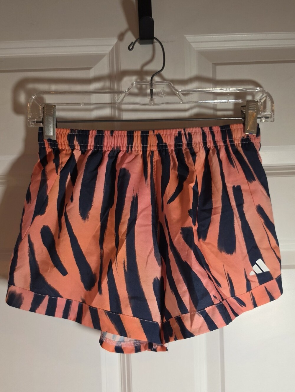 Adidas Girls Orange Tiger-Print Athletic Shorts Lined Size L 14